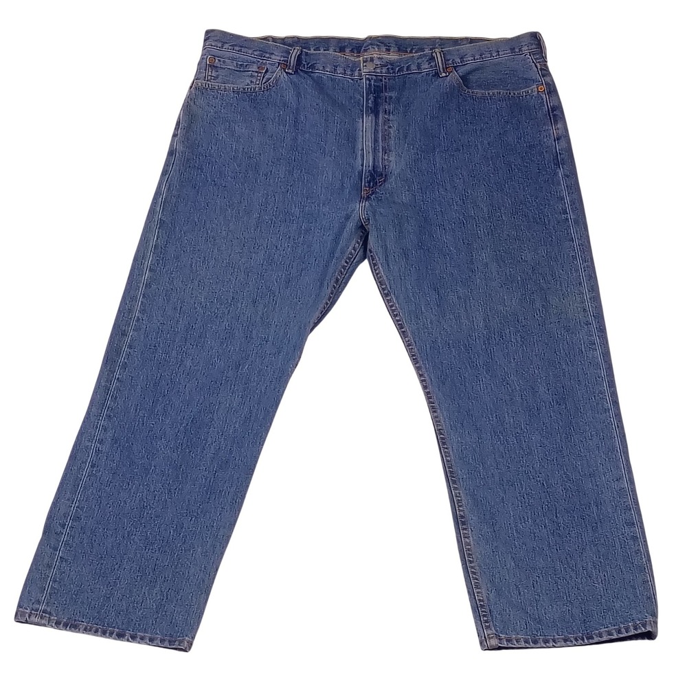 Levis 505 Regular Fit Straight Leg Blue Jeans Mens W46 L30 Medium Wash Denim
